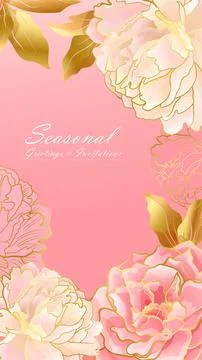 Light pink peony flowers portrait banner Stock Illustration