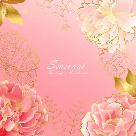 Light pink peony flowers square card Stock Illustration
