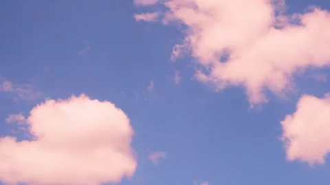 Light Pink Puffy Clouds Beautiful Dreamy Sunset Lilac Blue Sky in Sun Rays Time  Stock-Footage 309808686