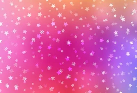 Light Pink, Red vector pattern with christmas snowflakes, stars. Stock Illustration