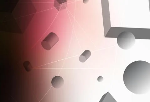 Light Pink, Red vector texture with 3D cubes, cylinders, spheres, rectangles. Illustrazione stock