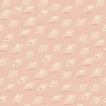 Light pink tones seamless pattern with contoured crowns. Stylized doodle naiv Stock Illustration