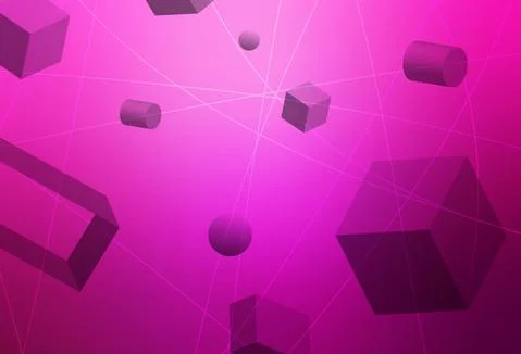 Light Pink vector background with 3D cubes, cylinders, spheres, rectangles. Illustrazione stock