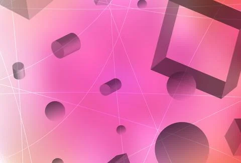 Light Pink vector pattern with 3D cubes, cylinders, spheres, rectangles. Stock Illustration