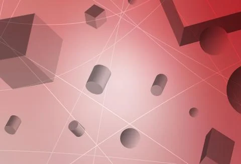 Light Pink vector template with 3D cubes, cylinders, spheres, rectangles. Illustrazione stock