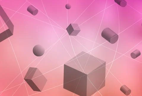 Light Pink vector template with 3D cubes, cylinders, spheres, rectangles. Stockillustratie