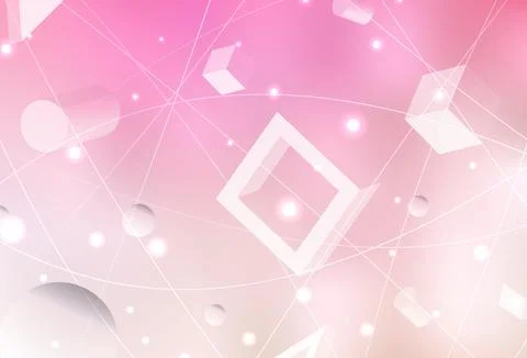 Light Pink, Yellow vector backdrop with lines, circles, rhombus. Stock Illustration