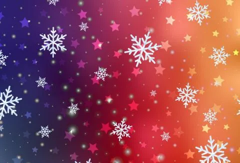 Light Pink, Yellow vector background with beautiful snowflakes, stars. Stock Illustration