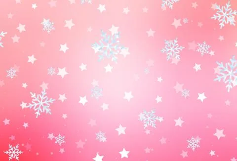 Light Pink, Yellow vector pattern with christmas snowflakes, stars. Stock Illustration