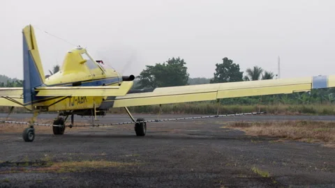 A Light Plane Take Off. The Small Civil Private Aircraft. Cameroon, Africa Stock Footage 261958836