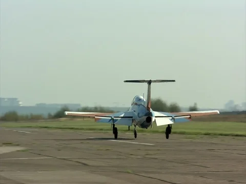 Light plane taking off from a runway view Stock-Footage 87122908