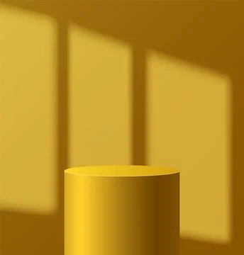 Light podium with shadow from window on wall. Abstract empty room with yellow Stock Illustration