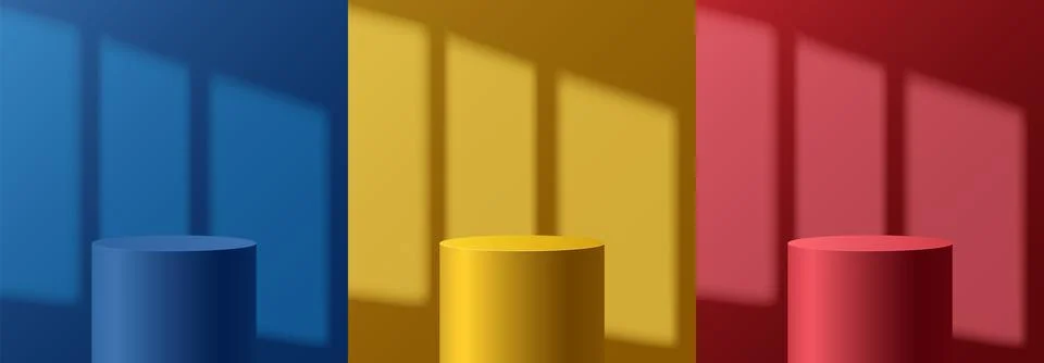 Light podium with shadow from window on wall. Abstract empty room with set of Stock Illustration