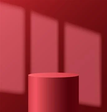 Light podium with shadow from window on wall. Abstract empty room with red color Stock Illustration