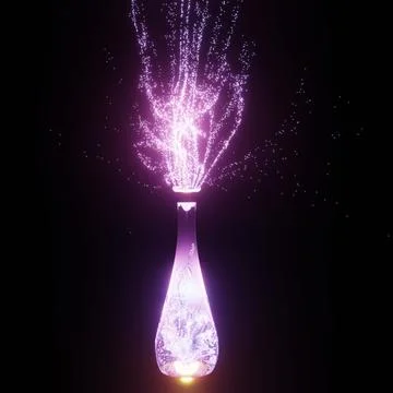 Light pods of light shoot out of the bottle that glows like magic. Multi-co.. Stock Photos