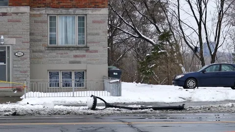 Light pole on the ground after car accident Stock Footage 101990985