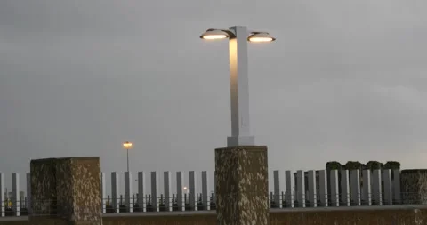 Light pole at parking lot during rain storm  Stock Footage 202379939