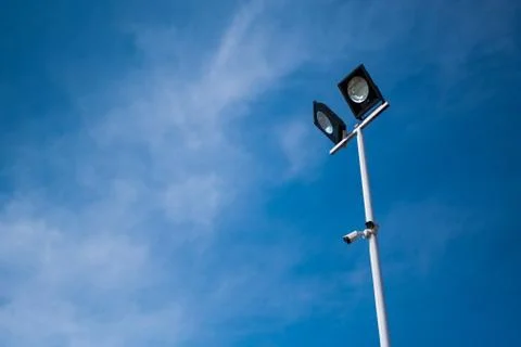 Light pole with security camera 스톡 사진