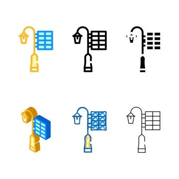 Light pole variants with solar panel color icon vector Illustrazione stock