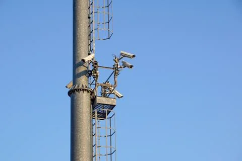 Light pole whith security camera .cctv video surveillance Stock Photos
