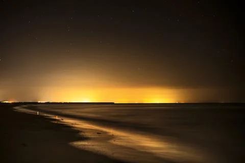 Light pollution in a moonless night, Punta del Moral, Ayamonte, Spain Stock Photos