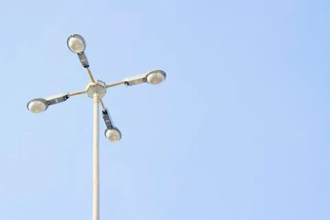 Light Post With Blue Sky Background and multi light Stock Photos