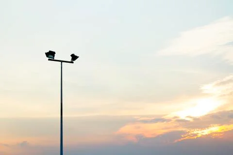Light Post With Blue Sky Background and multi light Stock Photos