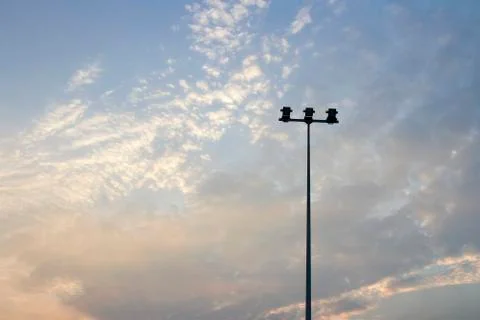 Light Post With Blue Sky Background and multi light on everning Stock Photos