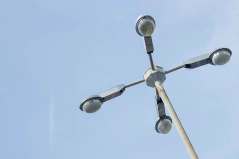 Light Post With Blue Sky Background and multi light Stock Photos