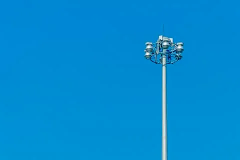 Light Post With Blue Sky Background and multi light Stock Photos
