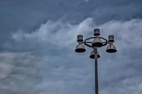 Light Post With Blue Sky Background and multi light Stock Photos
