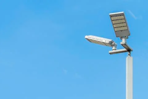 Light Post With Blue Sky Background and multi light Stock Photos