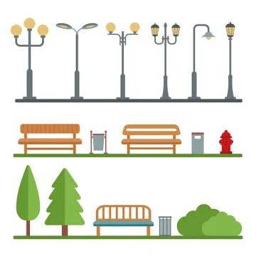 Light posts and outdoor elements for construction of landscapes. 스톡 일러스트