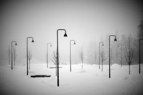 Light posts in fog Stock Photos
