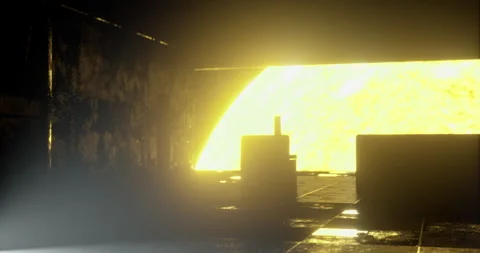 Light pouring through an abandoned warehouse at sunset creates a dramatic view Stock Footage 310659842