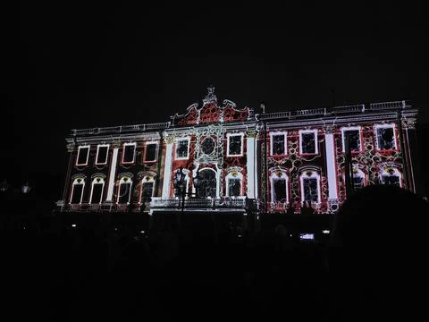 Light Projection Mapping Show on Historic Palace Facade Stock Photos