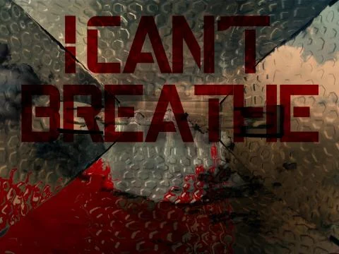 Light projector and red paint text I can't breathe Stock Photos