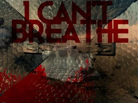 Light projector and red paint text I can't breathe Stock Photos