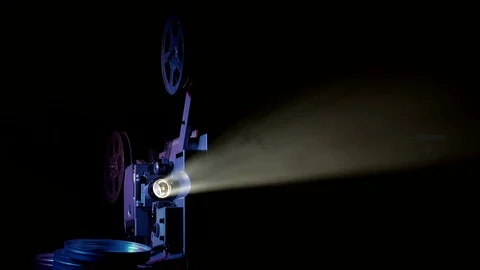 Light projector ray in dark room, changing beam in dusty air Stock Footage 70833054