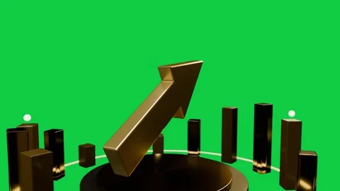 Light pulse causing gold arrow rising and tilting while bars emerging, showing Stock Footage 340269483