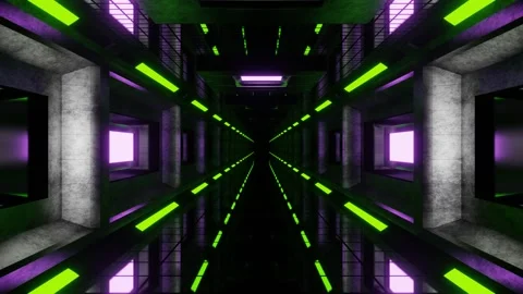 Light Purple and Lime Dark Spaceship Corridor Background VJ Loop in 4K Stock Footage 255566897