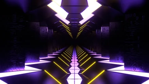 Light Purple and Yellow Sci-Fi Corridor with Microcircuit Texture Background Stock Footage 300365412