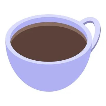 Light purple cup containing steaming hot coffee in isometric view Stock Illustration