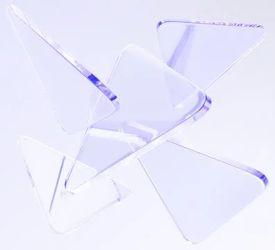 Light purple glass triangle 3d shapes flying on pastel render background Stock Illustration