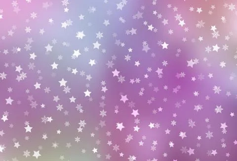 Light Purple, Pink vector layout with bright snowflakes, stars. Stock Illustration