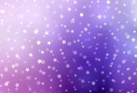 Light Purple, Pink vector layout with bright snowflakes, stars. Stock Illustration