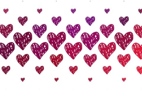 Light Purple, Pink vector pattern with colorful hearts. Stock Illustration