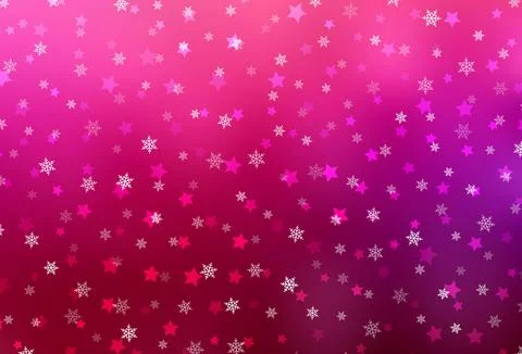 Light Purple, Pink vector pattern with christmas snowflakes, stars. Stock Illustration