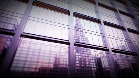 A Light purple skyscraper city architecture construction business futuristic Stock Footage 155302258