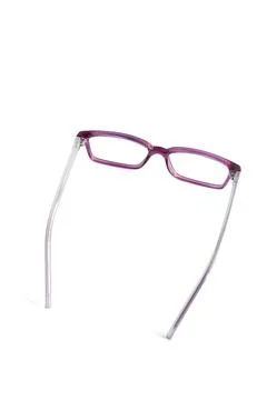 Light purple square eyeglass frames in side view isolated on white background Stock Photos